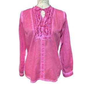 NWOT Caribbean Joe Ruffled  Boho Long Sleeve Top Petite Size Medium 100% Cotton